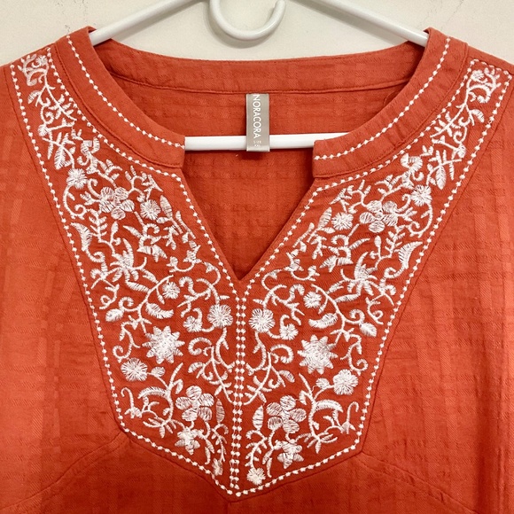 Noracora Women's Embroidered 3/4 Sleeve Tunic Blouse Orange XXL - Picture 3 of 11